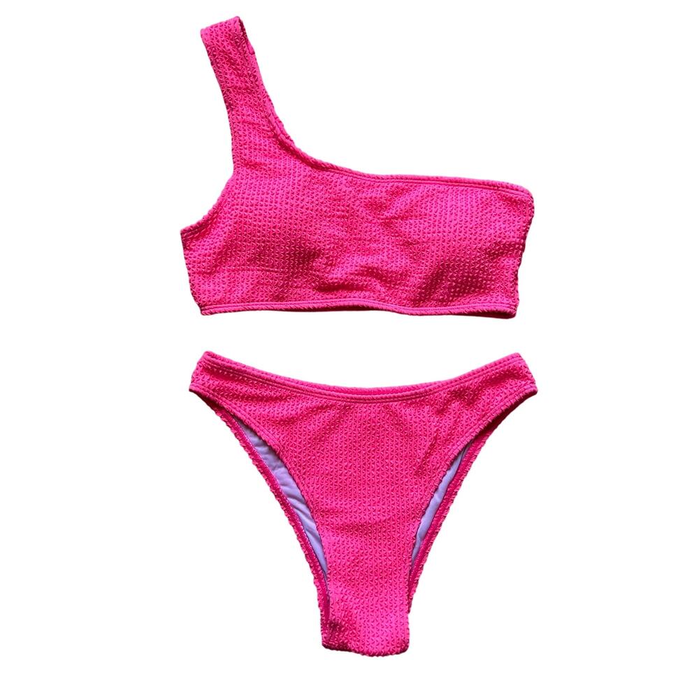 Women's Two-Piece One Shoulder Top & Cheeky Bottoms Bikini Textured S Small New